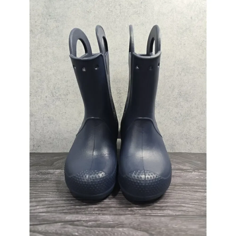 Crocs Kids Handle It Rain Boots Navy Blue Size J1 EUC Waterproof Pull On 12803